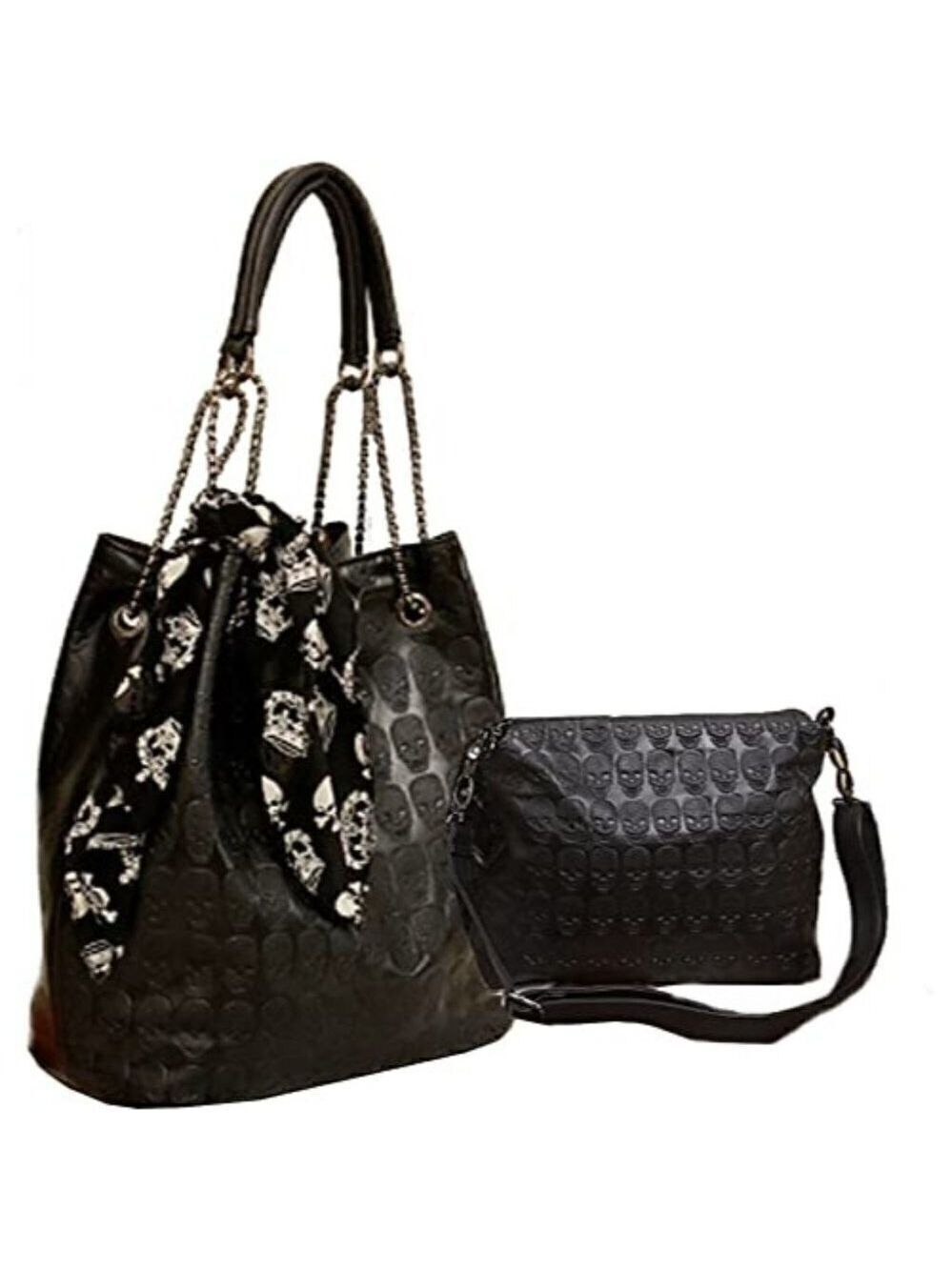 𝅺🆕 💀 Hobo Gothic Black Leather Skull Punk Purse Shoulder Bag Stud Bag New NWT